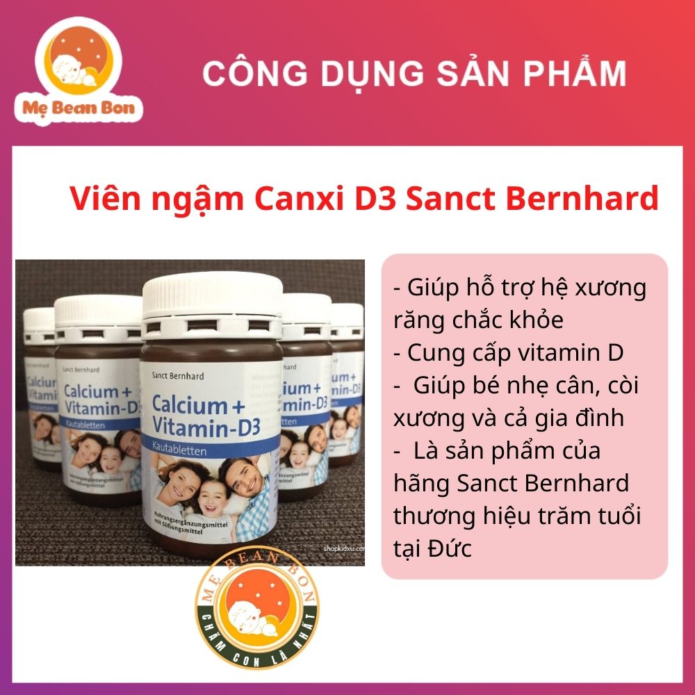 Viên ngậm canxi Calcium Vitamin D3 Sanct Bernhard hàng Đức hương Socola 150 viên cho bé trên 2 tuổi và cả gia đình