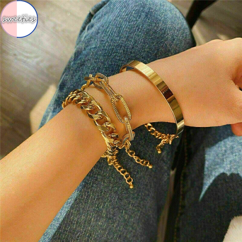 Set 4 Vòng Tay Mạ Vàng Thời Trang Retro Cho Nữ