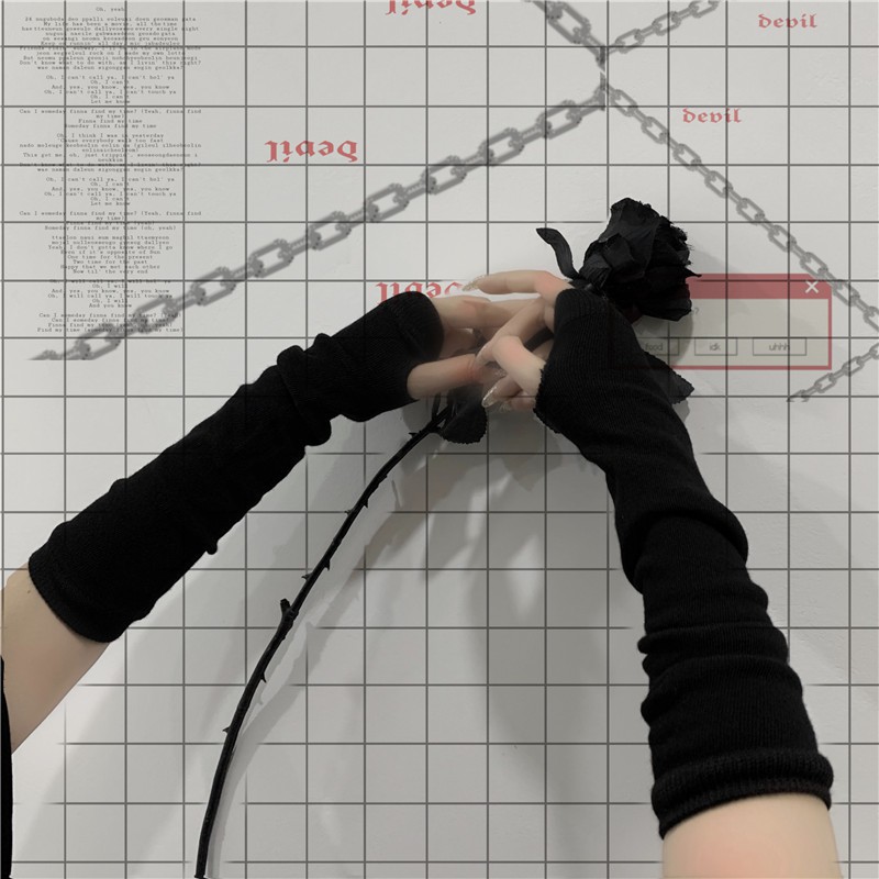 Ống tay áo hở ngón tối màu phong cách punk harajuku cá tính cho nam nữ 225600