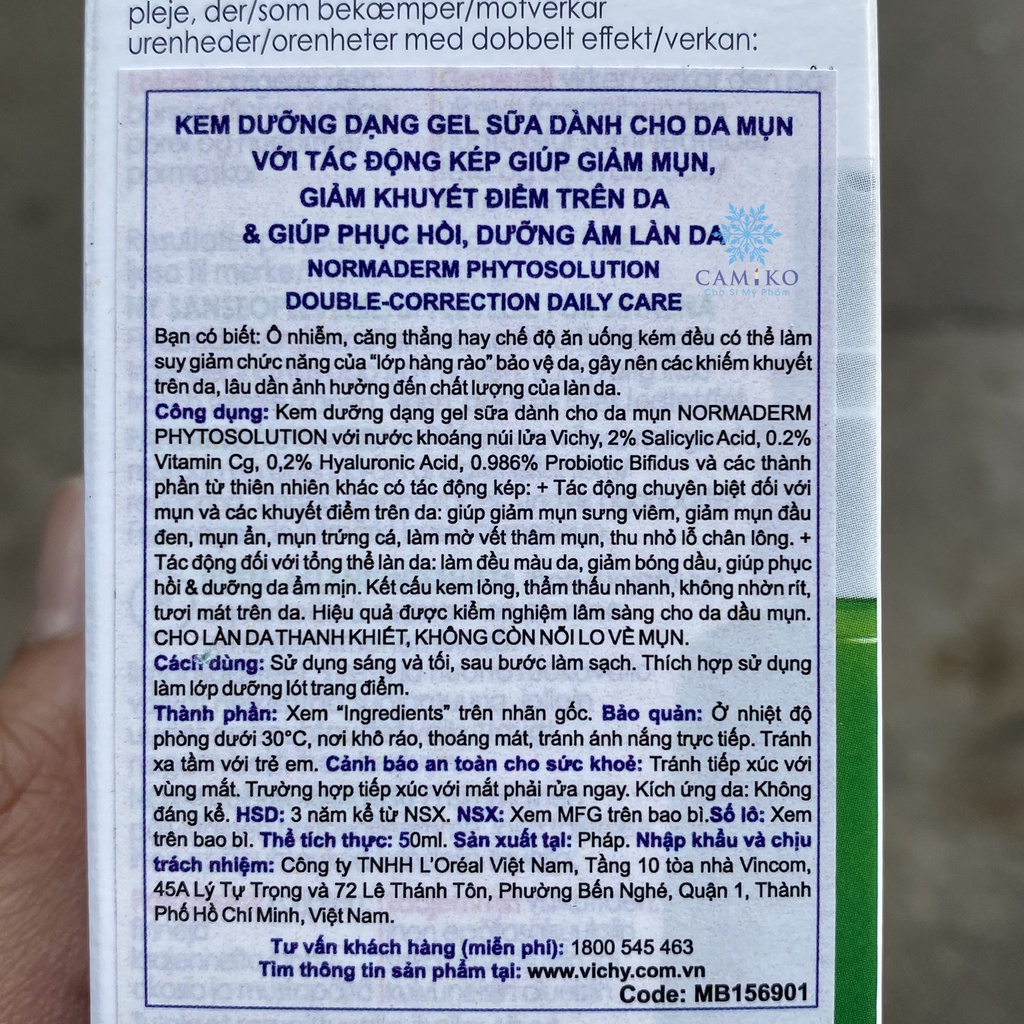 Vichy Gel Dưỡng Ẩm Kép Giảm Mụn Normaderm Phytosolution Daily Care 50ml