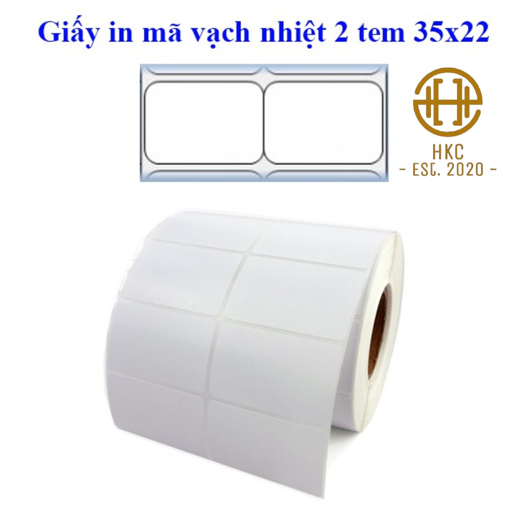 Cuộn in mã vạch, tem nhiệt khổ 2 tem 72x22 mm, giấy in khổ 35x22 mm, 2 tem/hàng