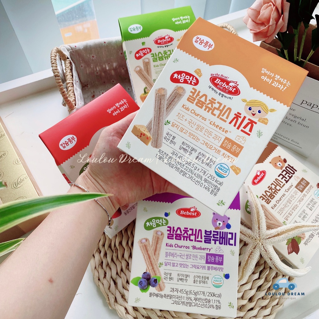 [ĐỦ VỊ] Bánh cuộn kem BEBEST Kids Churros Hàn Quốc gạo lứt bổ sung canxi cho bé 7m+