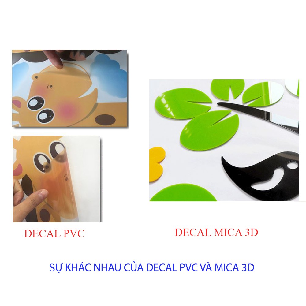 Decal dán tường mica 3D trang trí lớp học cho bé, hình các con vật dễ thương, happy