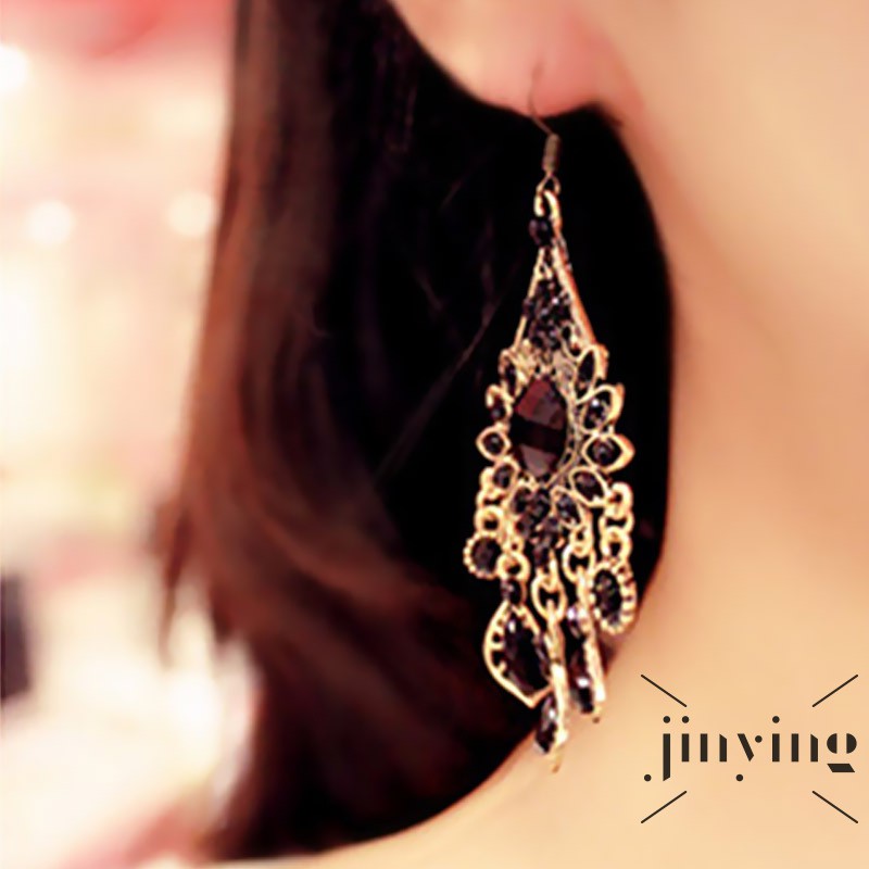 GETNOIVAS 1 Đôi Bông Tai Thời Trang Âu Mỹ Sang Trọng Màu Đen