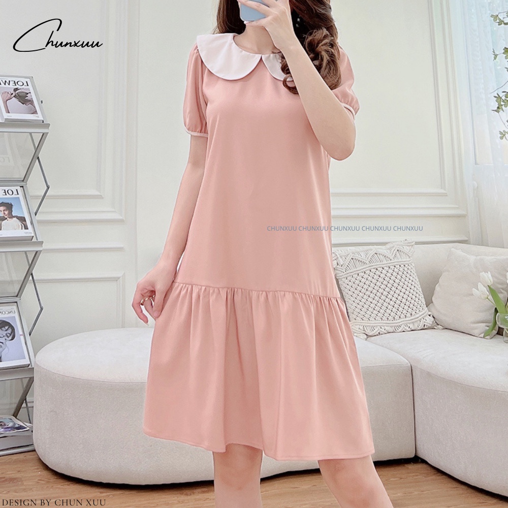 Váy nữ dáng suông thiết kế kiểu babydoll phối cổ sen thoải mái bánh bèo tiểu thư ChunXuu V11