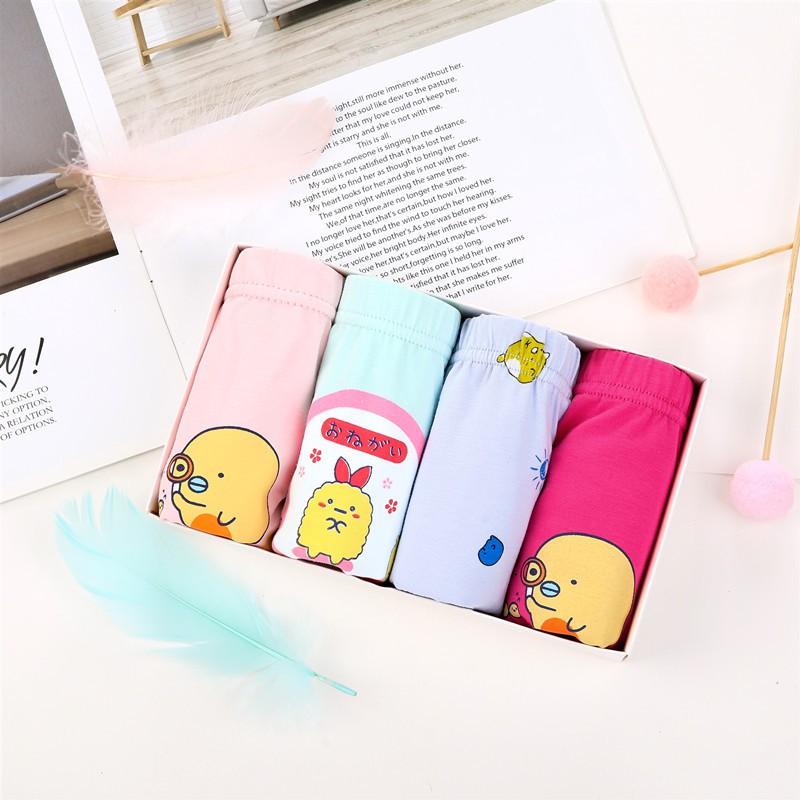 Combo Hộp 4 quần lót dạng đùi vải cotton Hàn Quốc cho bé gái mẫu Happy-Lovely-Hồng