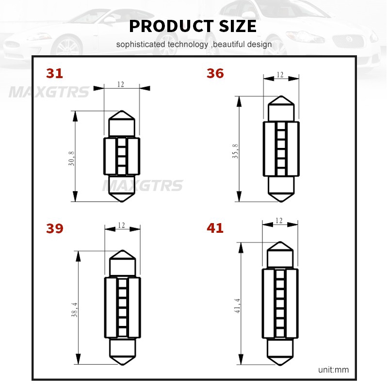 Bộ 2 đèn LED MAXGTRS C5W 6000k chất lượng cao cho xe hơi