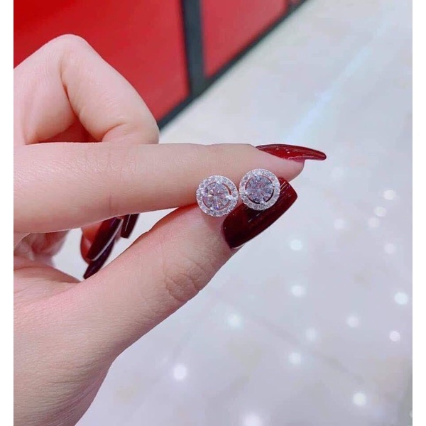 Bông tai tròn đá chủ sáng đẹp chuẩn bạc ta - Kho sỉ bạc Nhất Linh
