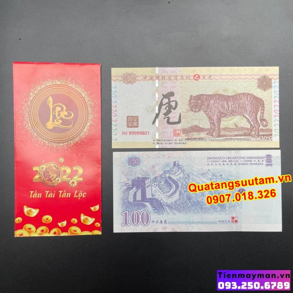 [RƯỚC LỘC] Quà tặng khách hàng cuối năm - tờ tiền hình con Hổ Trung Quốc 100 tài lộc kèm bao lì xì, Quà Tết 2022