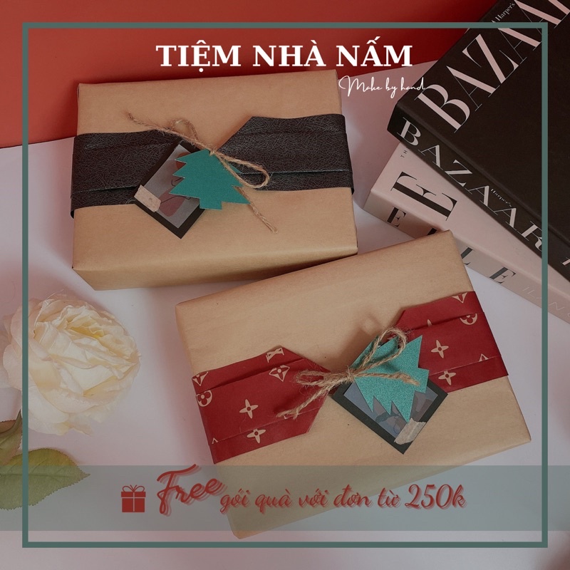 Dịch vụ gói quà noel, lễ, sinh nhật giấy kraft phong cách vintage sang trọng - [ Nhà Nấm handmade ]