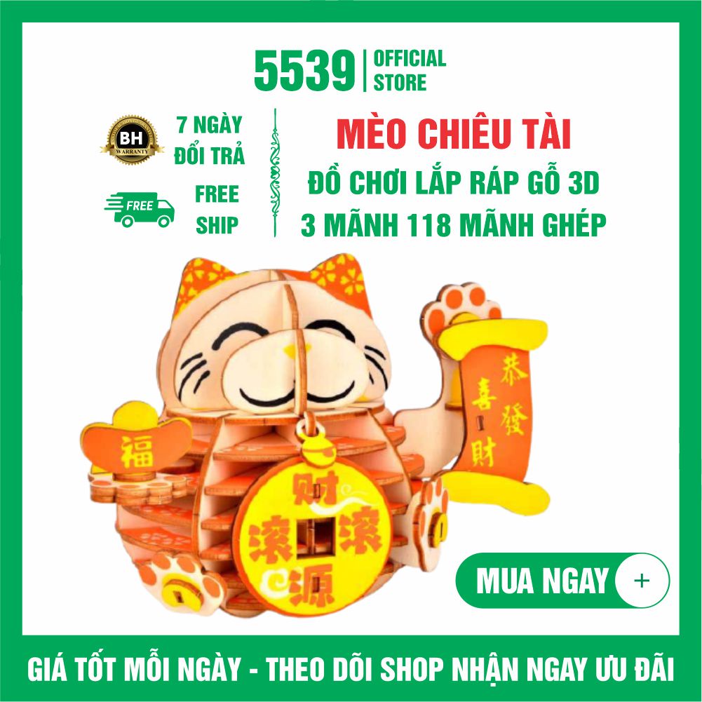 Đồ chơi lắp ráp gỗ 3d mô hình mèo chiêu tài, bộ xếp hình 3d, chơi phát triển trí tuệ phù hợp mọi lứa tuổi - Shop 5539