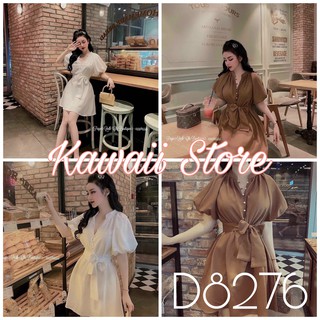D8276 - Váy đầm nữ dáng xòe cột eo tay ngắn