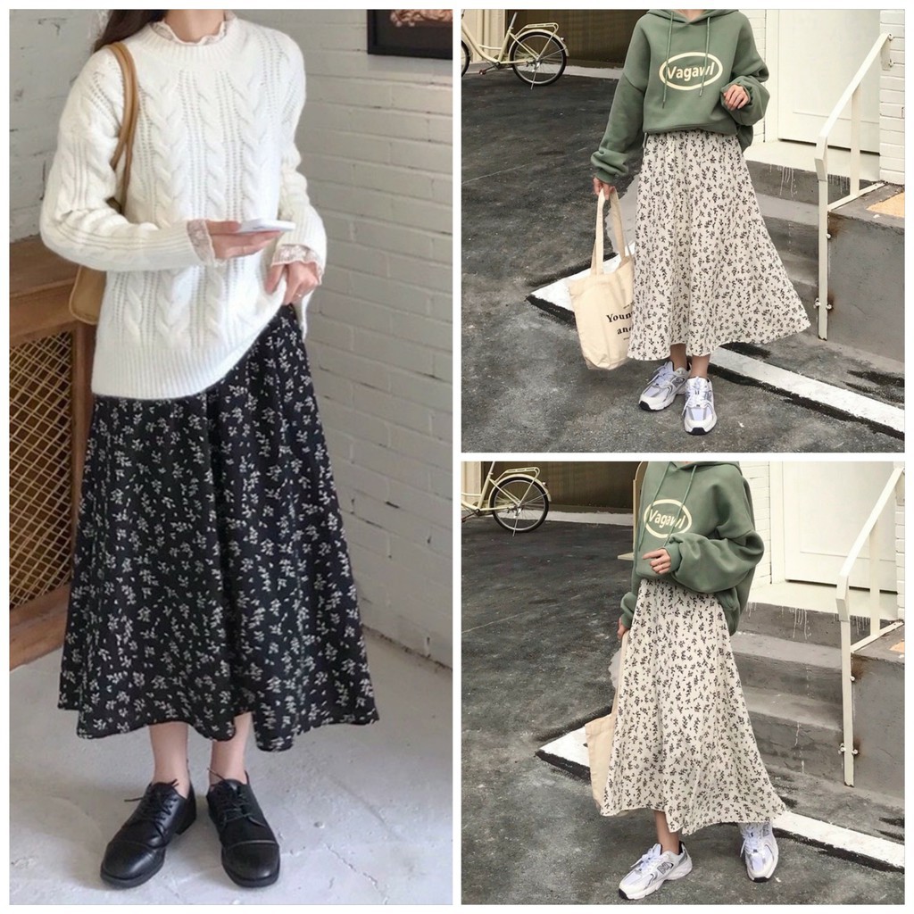 Chân Váy Dài Họa Tiết Hoa Nhí 🐷FREESHIP🐷 Chân Váy Dài Vintage Cạp Chun Nhiều Màu LAVUSA