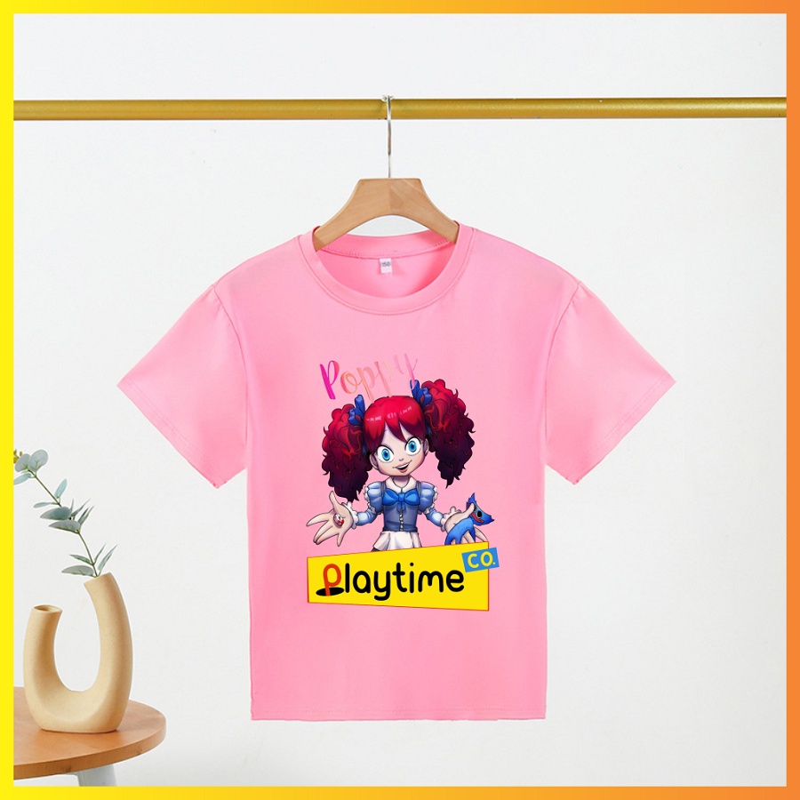 Áo thun trẻ em in hình Poppy Playtime màu hồng cho bé gái cực yêu