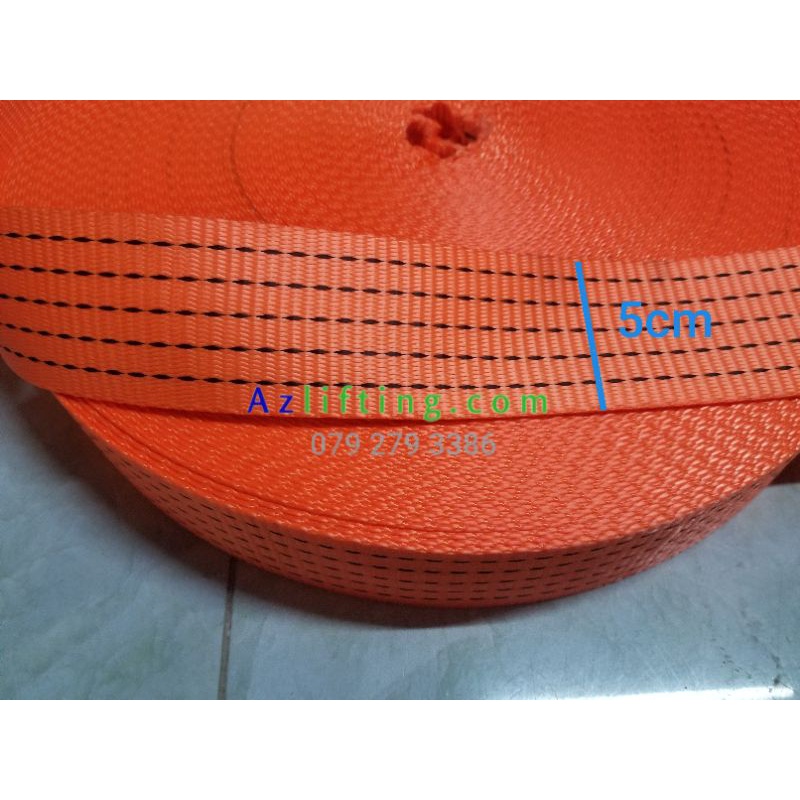 Dây đai chằng hàng polyester, dây đai dẹt, dây bẹ, dây tăng bản 5cm, chằng cột hàng hóa màu cam (giá bán mét)