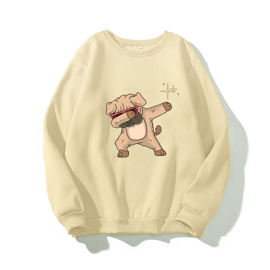 Áo sweater nam nữ in hình Chó Pug, chất nỉ dày dặn, hợp làm áo cặp William - DS110