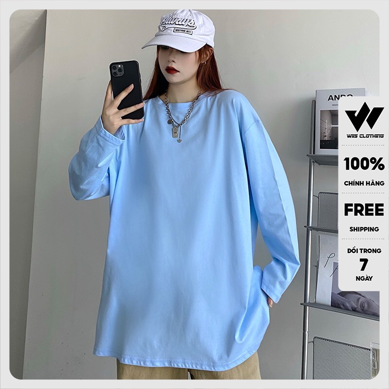 Áo thun tay dài WIIS phông unisex form rộng Trơn cotton nam nữ oversize ulzzang