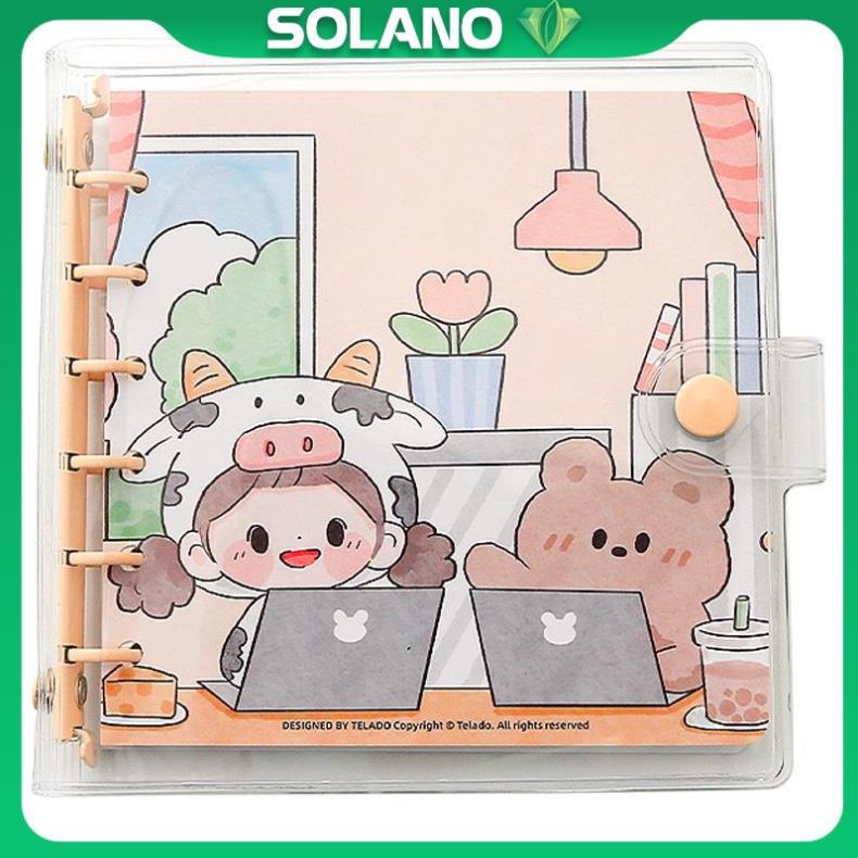 Sổ còng SOLANO sổ tay còng bìa trong suốt dáng vuông họa tiết hoạt hình 80 trang SN-001402