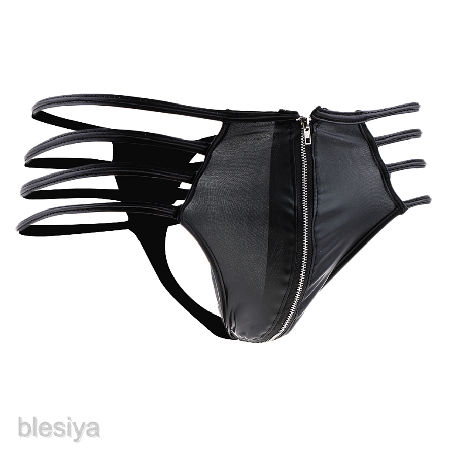 Quần lót lọt khe lưng chữ T bằng da PU màu đen phối dây kéo phía trước gợi cảm cho nam tại hộp đêm