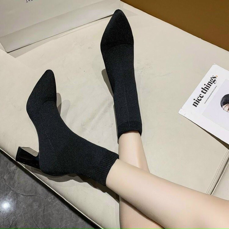 [Hot trend] Giày bốt len mũi nhọn gót gương 7p max tôn dáng