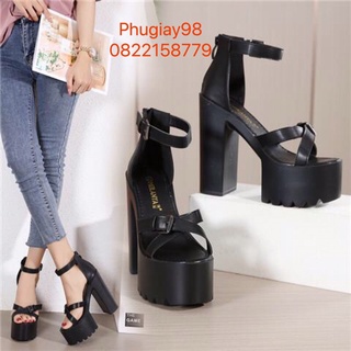 Giầy Cao Gót Nữ cao 14,5cm chất da mịn màu đen đế vuông siêu nhẹ và êm chuẩn cao cấp - Hàng ORDER kèm ảnh thật