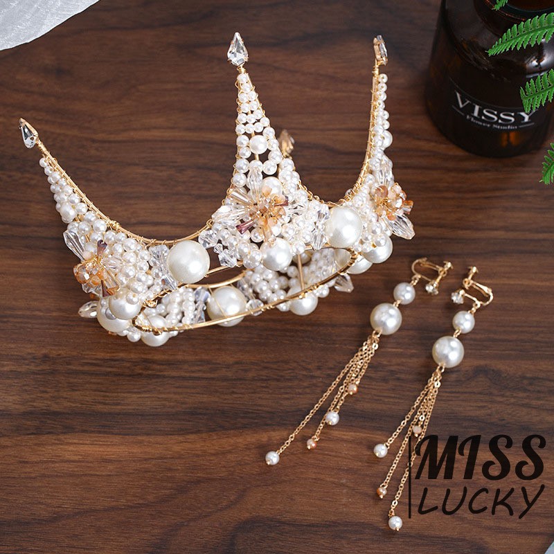 Set Vương Miện Và Khuyên Tai Thời Trang Sang Trọng Cho Nữ