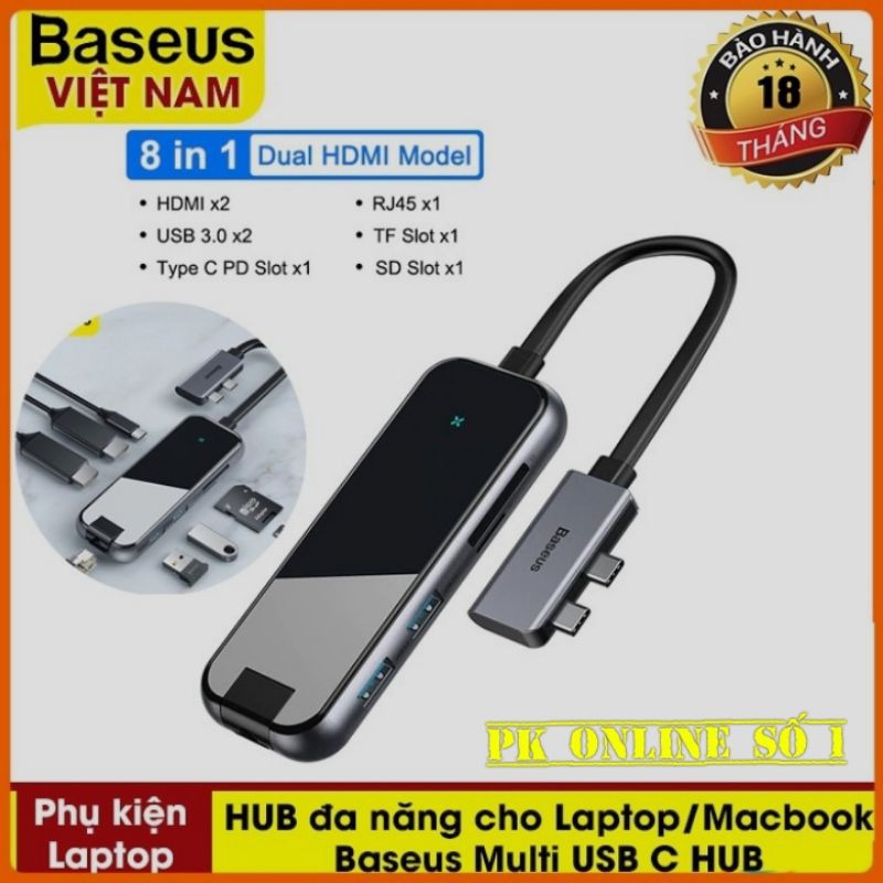 Hub Đa Năng Baseus Type-C Multifunctional HUB Adapter 8 IN 1 USB C HUB To HDMI USB 3.0 USB HUB Type-C Đầu Đọc Thẻ Kính