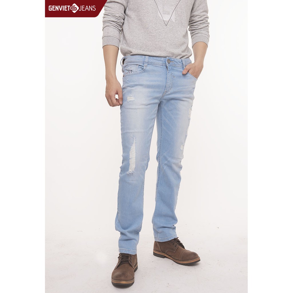 Quần Dài Jeans Nam Phối Xước Rách X1103J721 GENVI | BigBuy360 - bigbuy360.vn