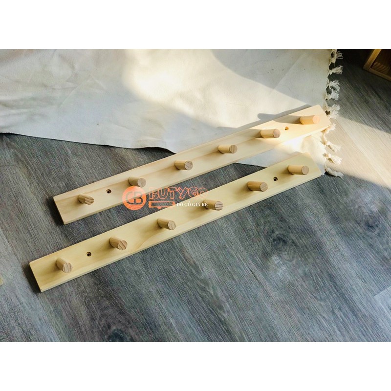 Móc Treo Quần Aó Gỗ Gắn Tường Thanh Treo Đồ Đa Năng 6 Móc trang trí phòng trọ phòng ngủ Butygo 100% gỗ tư nhiên