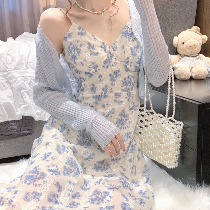 Đầm Chiffon Hai Dây Thêu Hoa Ba Chiều Dành Cho Nữ