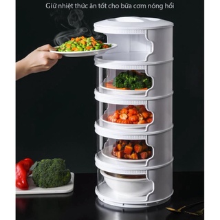 Lồng bàn tâng giữ nhiệt hộp đựng thực phẩm hộp lưu trữ hộ gia đình chống bụi 5 tầng trong suốt thực phẩm có t