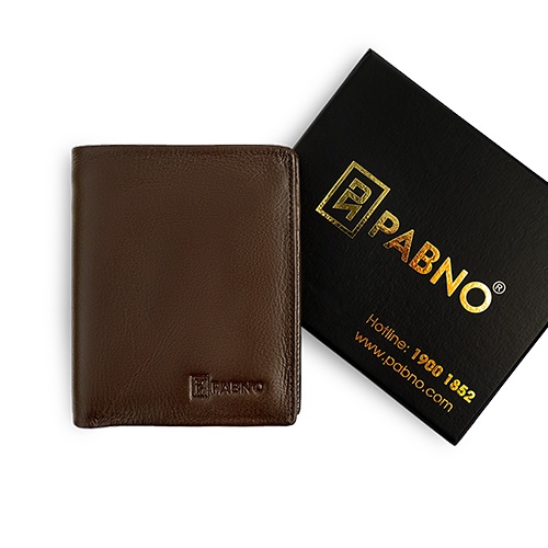 Ví Da Nam PABNO VF24 Mini Dáng Đứng In Logo Nổi Chính Hãng - BH 12 THÁNG