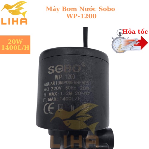 Máy Bơm Nước Sobo WP-1200 (20W-1400L/H-1.2M) - Bơm Nước 3 Trong 1 (Hút, Đẩy, Thổi Oxy) Cho Bể Cá