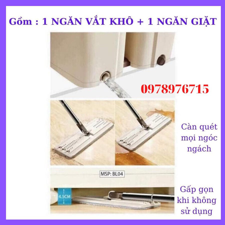 Chổi lau nhà tự vắt thông minh tặng bông lau cây lau size lớn xoay 360 độ