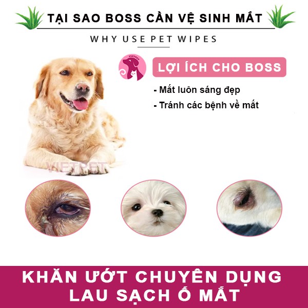 [1hộp 120 tờ] Khăn lau mắt chó mèo (Chính hãng) (Khăn ướt lau mắt, tai, mặt cho chó mèo)