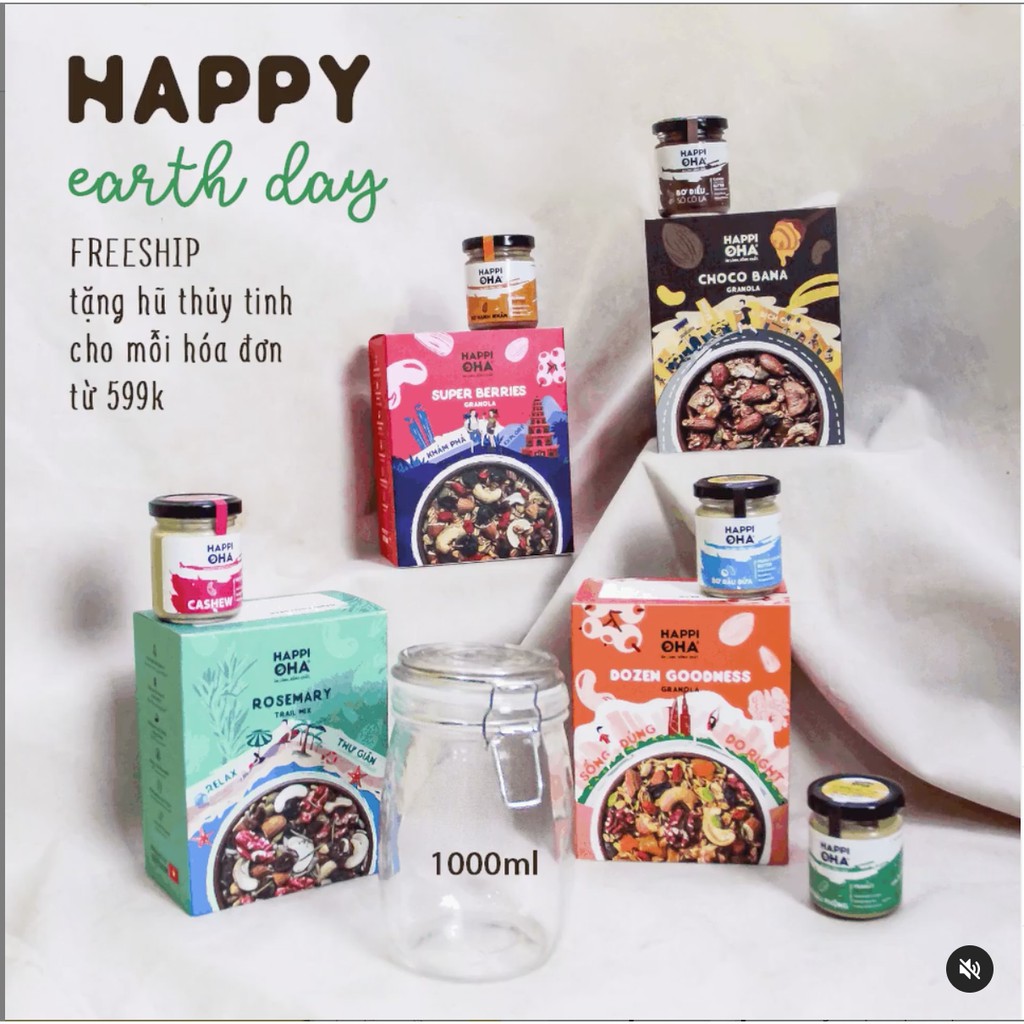 [Combo tiết kiệm] Granola Ăn Kiêng 400gx2 + Bơ Đậu Nguyên Chất 100g HAPPI OHA