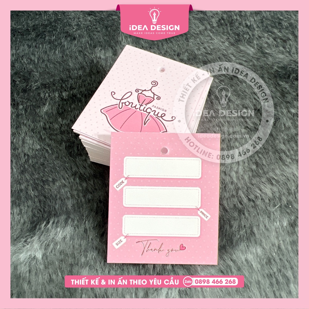 [ KHÔNG KÈM DÂY ] Thẻ bài quần áo, tag treo quần áo nữ, mác áo có đục lỗ BOUTIQUE FASHION - Size 4.5x5.4cm - Giấy C300