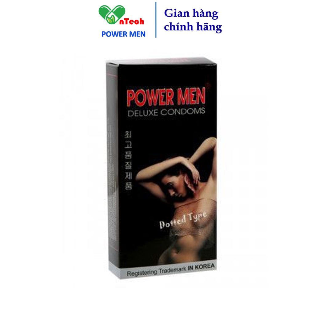 Bao cao su POWER MEN DOTTED TYPE siêu mỏng 489 hạt nổi quanh thân tăng khoái cảm combo 2 hộp 15 bao