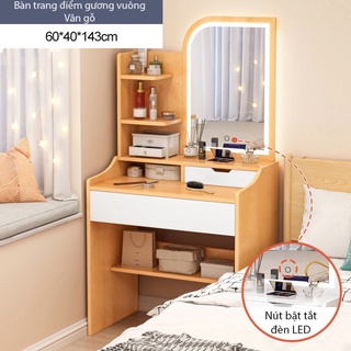 Bàn trang điểm gương vuông trẻ trung, tích hơp đèn LED có nút cảm ứng điều chỉnh, chất liệu gỗ MDF chắc chắn, bền bỉ