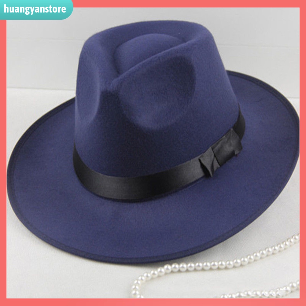 HY| Mũ Fedora Panama Vành Rộng Bằng Vải Nỉ Cứng Kiểu Vintage Thời Trang Mùa Thu Cho Nam Và Nữ