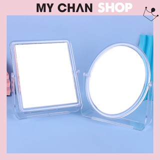 Gương để bàn trang điểm 2 mặt - đế trong suốt - xoay 360 độ phong cách hàn quốc - 181