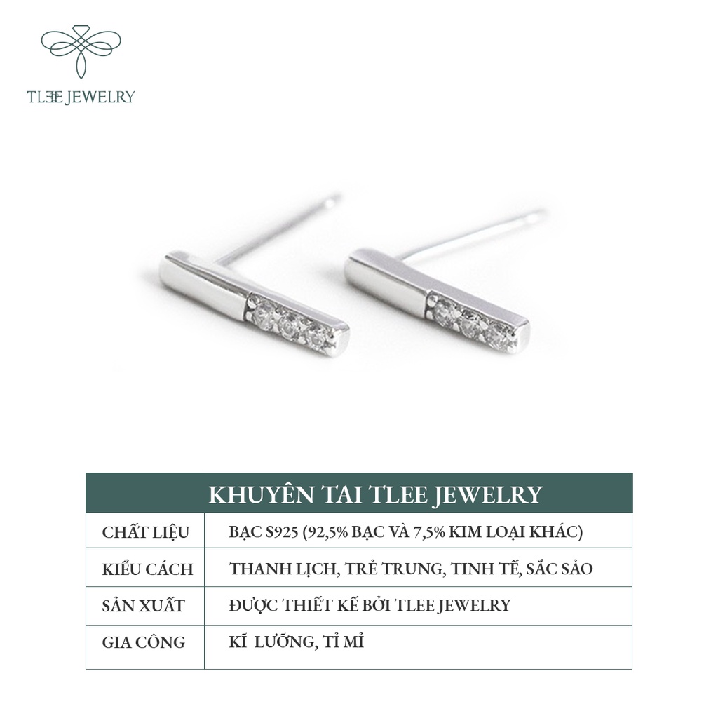 Khuyên tai bạc nữ TLEE thanh bạc nạm đá nửa xinh xắn NCJ B0131