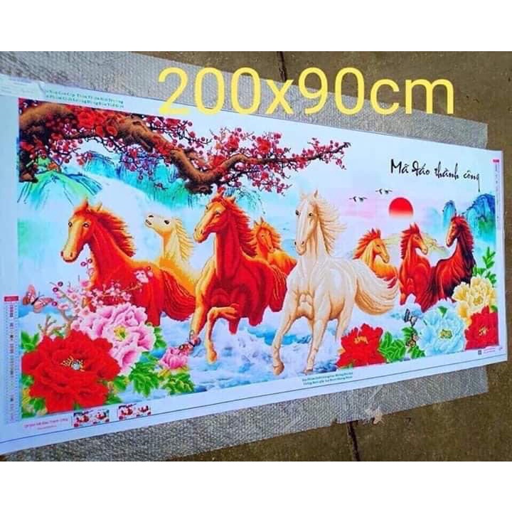 Tranh đính đá mã đáo thành công KT:200x95cm. Tranh gắn đá tự làm.