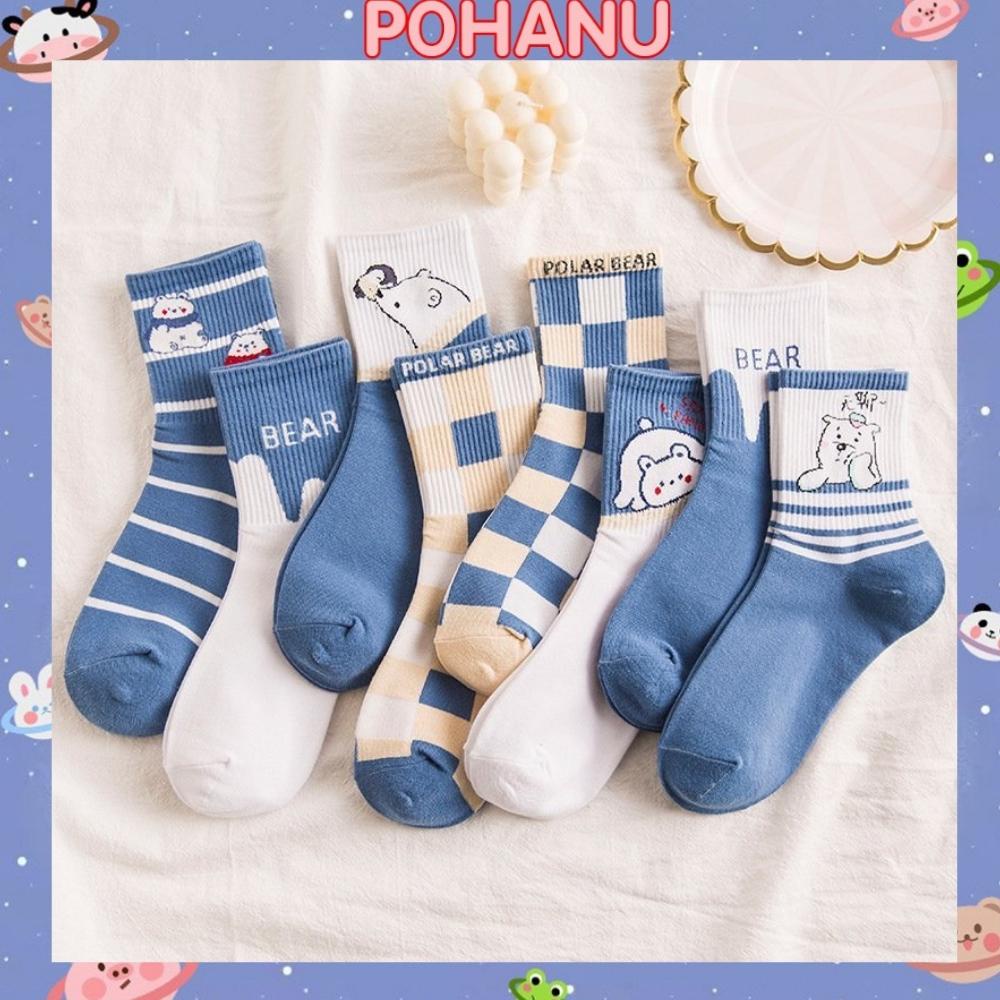 Tất cao cổ Pohanu vớ in hình gấu bắc cực vớ cotton co dãn thời trang Hàn Quốc TN138