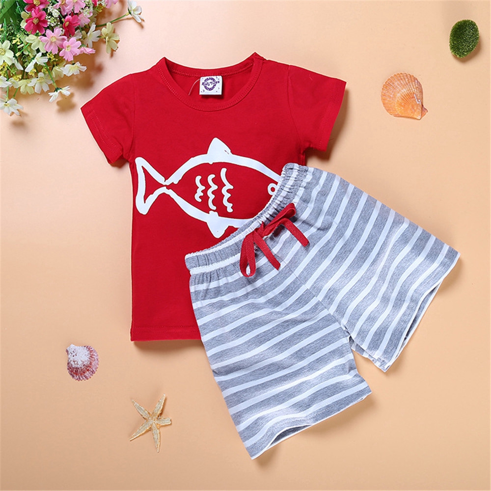 Korean Fashion Boy Clothes Sets Suits Cotton Summer Short Sleeve T-shirt and Shorts Pants Kids Set Clothing