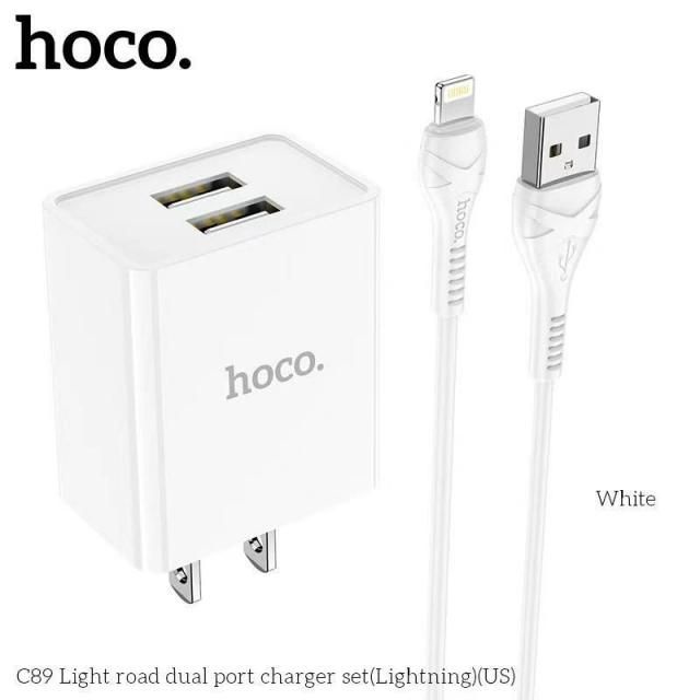 ⚡Mới⚡Bộ sạc nhanh cho ip/tablet táo siêu bền Hoco C89 2 cổng USB dây sạc nhanh 2.1A cáp dài 1M-