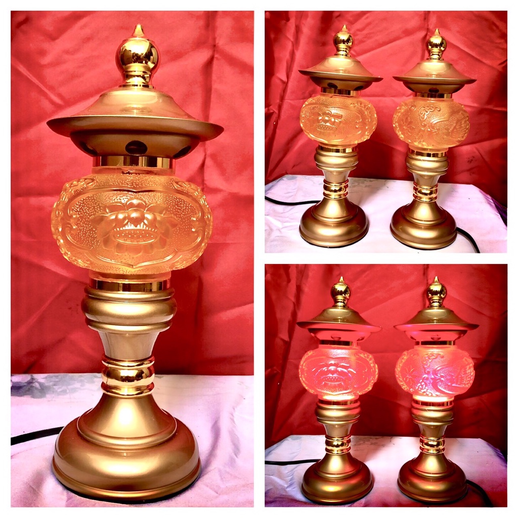 CẶP ĐÈN LED HOA LƯU LY THỜ CÚNG CAO CẤP