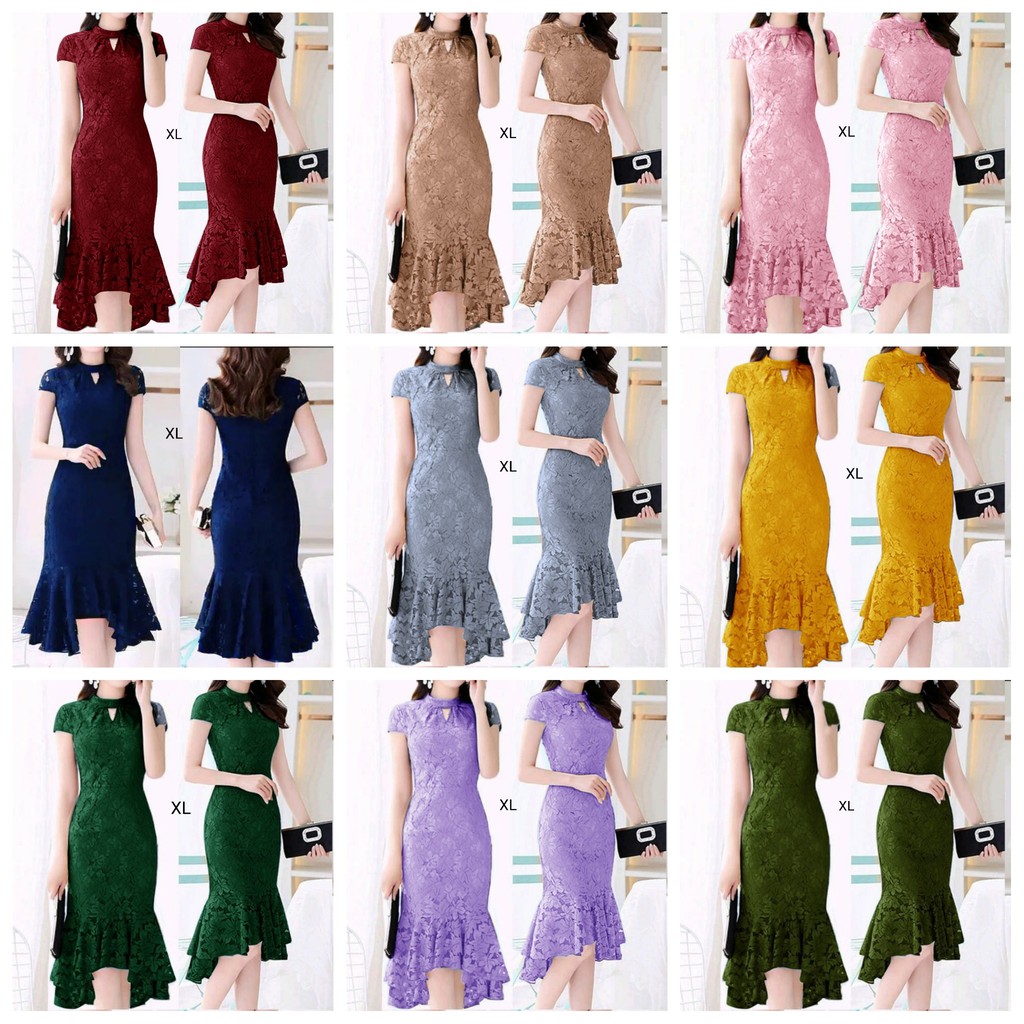 Đầm Dự Tiệc Đuôi Cá size L-XXL Phối Ren Xinh Xắn Cho Nữ