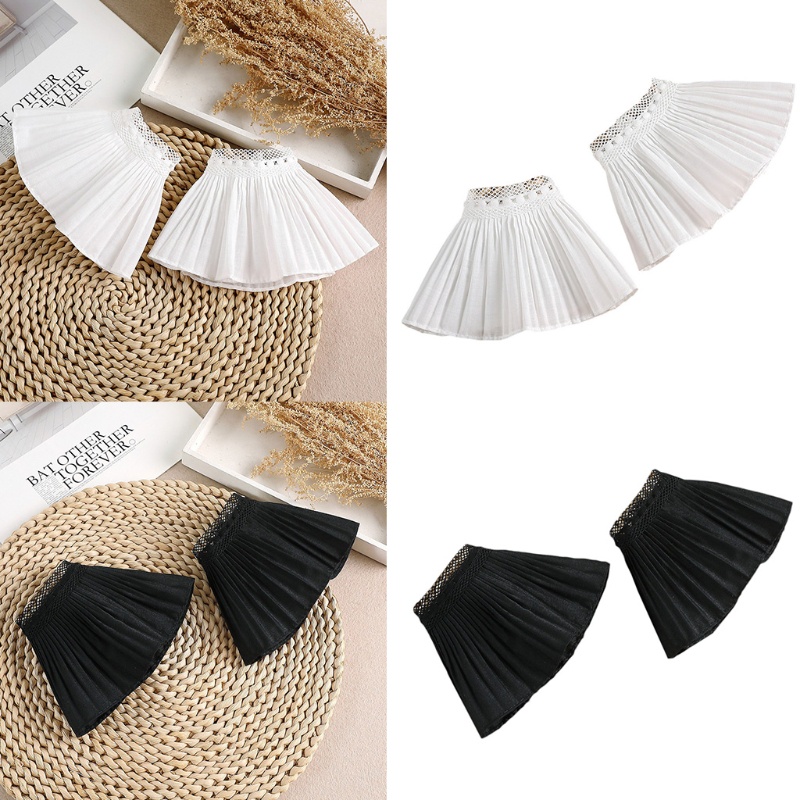 Cặp gấu tay áo giả kiểu loe màu trơn phối ren xếp nếp tháo rời được xinh xắn thời trang dành cho nữ