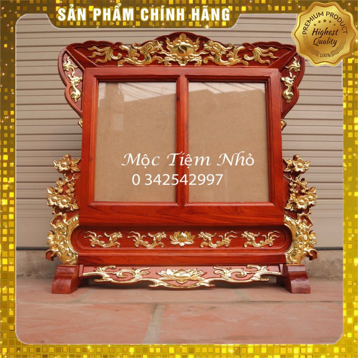 Khung ảnh thờ đôi gỗ gõ mai rát vàng cỡ ảnh 21x31,25x35